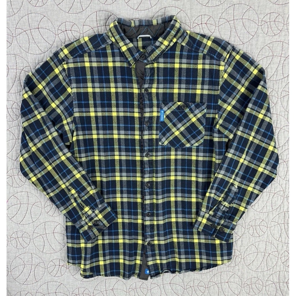 Columbia Button-Up Blue Yellow Plaid Flannel / Men's Large